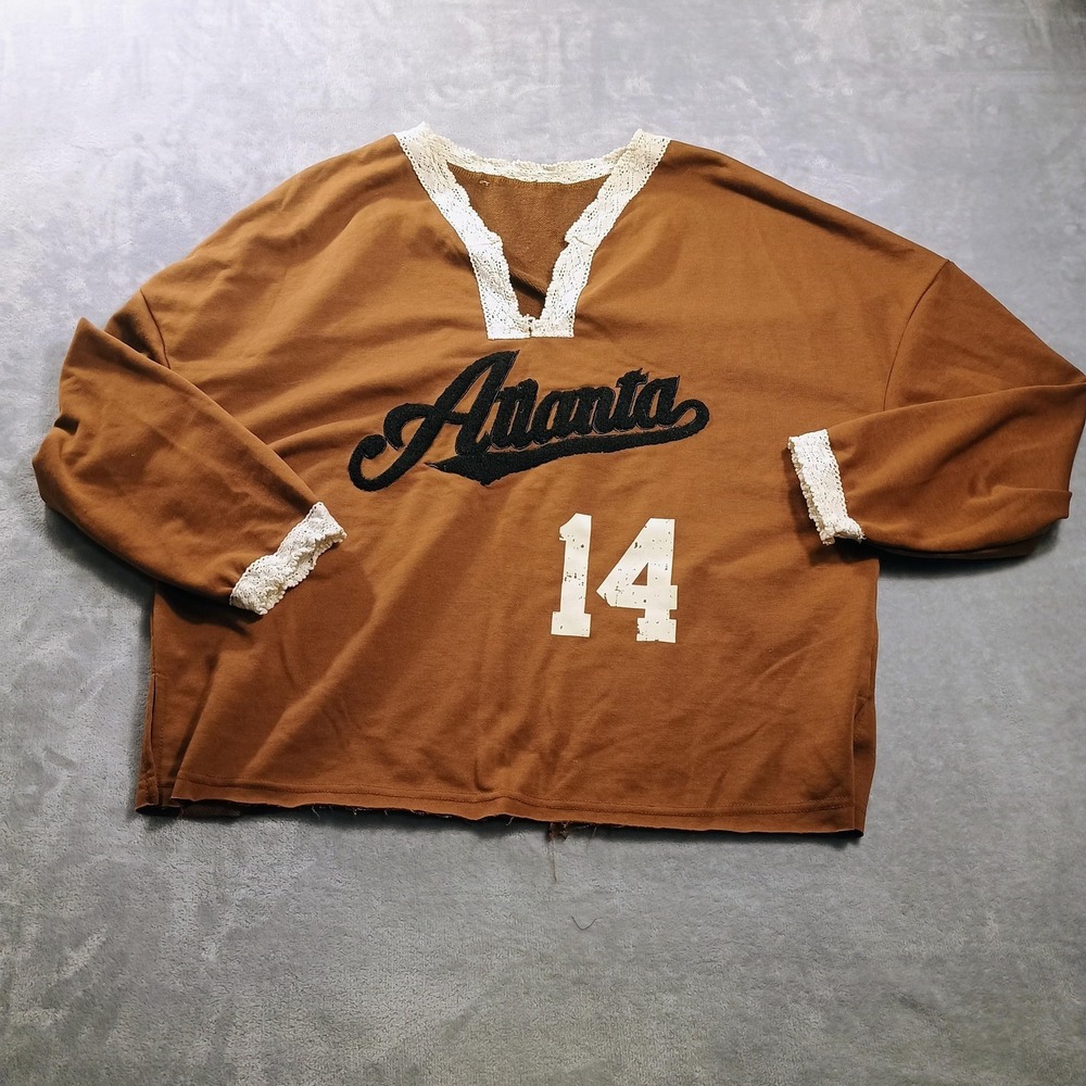 Atlanta Shirt Womens Size Brown V Neck Long Sleeve Sports Jersey Top